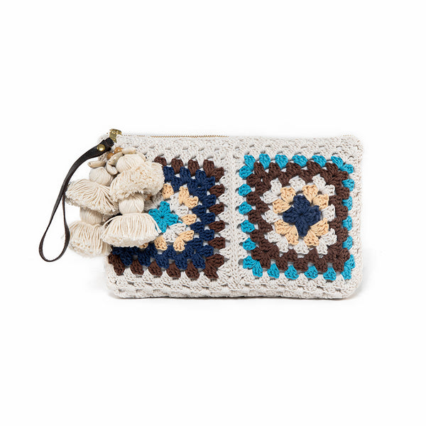Crochet Wristlet Clutch Chocolate/Turquoise