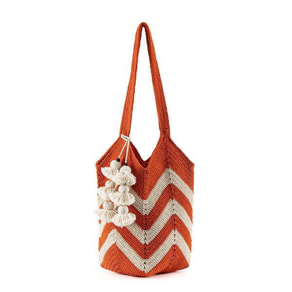 Maya Crochet Tote Coral Wide Tassel - Pre Order for May Delivery