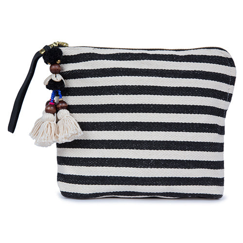 Valerie Zip Clutch Puka Pom Black - Pre Order for May Delivery
