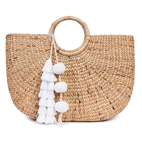 Beach Basket Large Tassel White - Pre Order for May Delivery