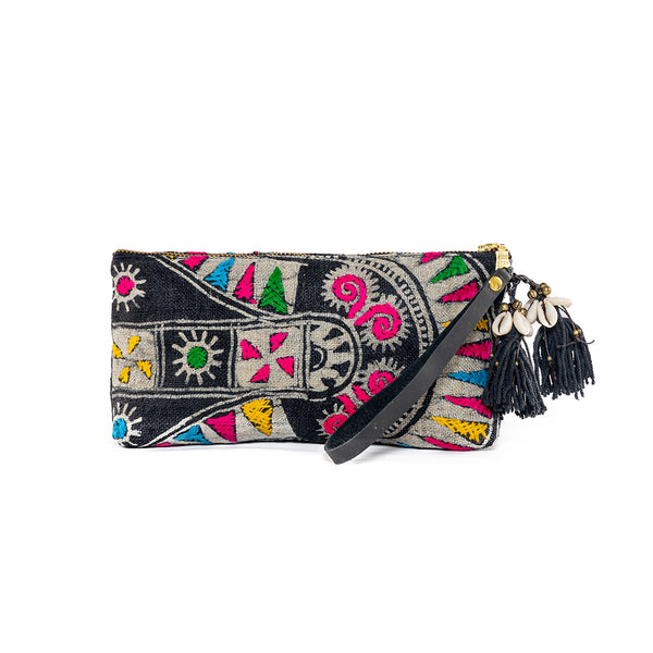 Viet Batik Puka Tassel Wristlet Black