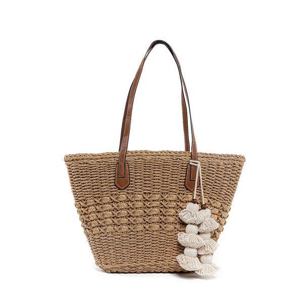 Vegan Leather Braided Basket Tan - Pre Order for Resort