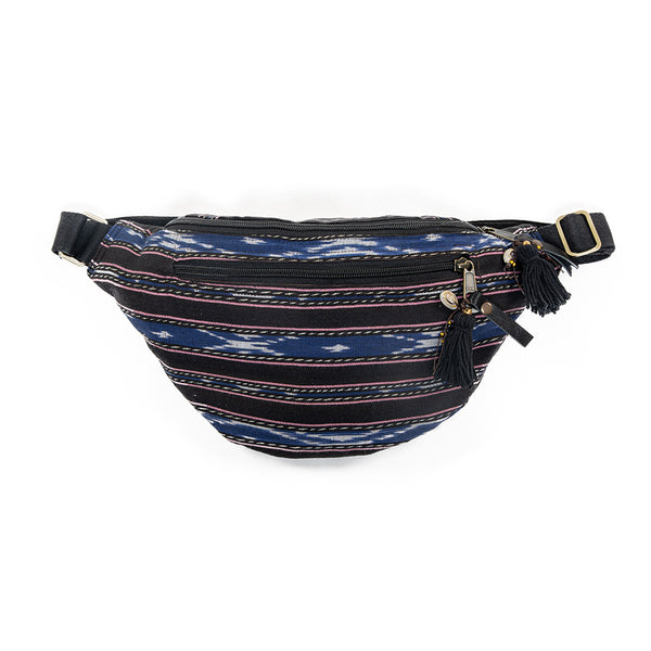 Seminyak Ikat Stripe Sling Bag Black/Indigo - Pre Order for October Delivery