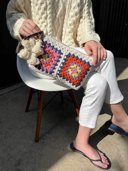 Crochet Wristlet Clutch Pink/Purple/Yellow