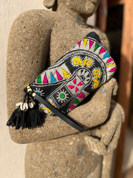 Viet Batik Puka Tassel Wristlet Black