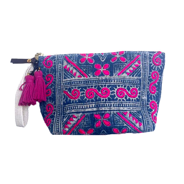 Viet Batik Puka Tassel Pouch Indigo/Pink