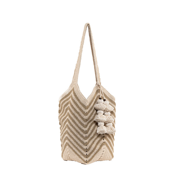 Maya Crochet Tote Sand Skinny Tassel - Pre Order for May Delivery
