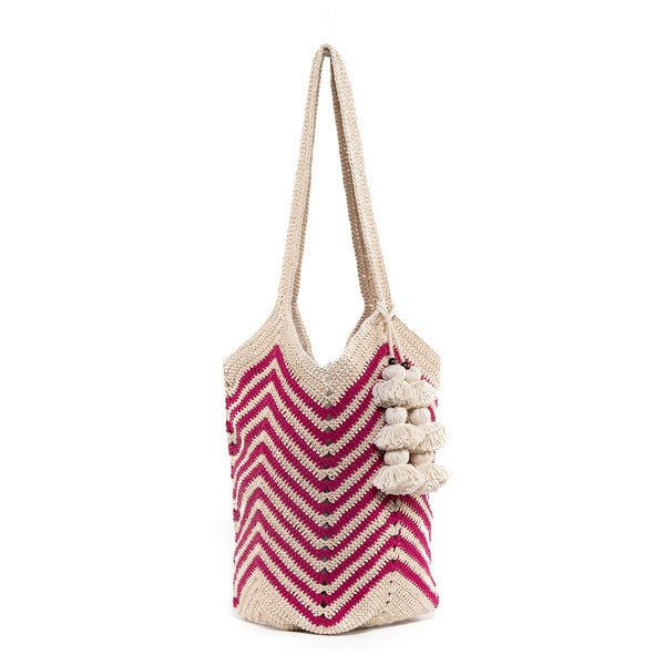 Maya Crochet Tote Pink Skinny Tassel - Pre Order for May Delivery