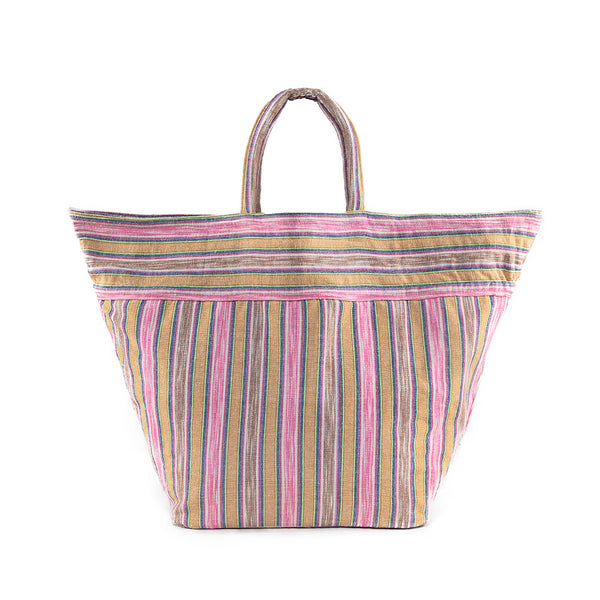 Samui Stripe Organic Tassel Beach Bag Sand/Pink - Pre Order for December