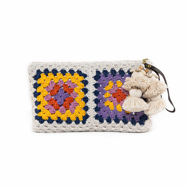 Crochet Wristlet Clutch Pink/Purple/Yellow
