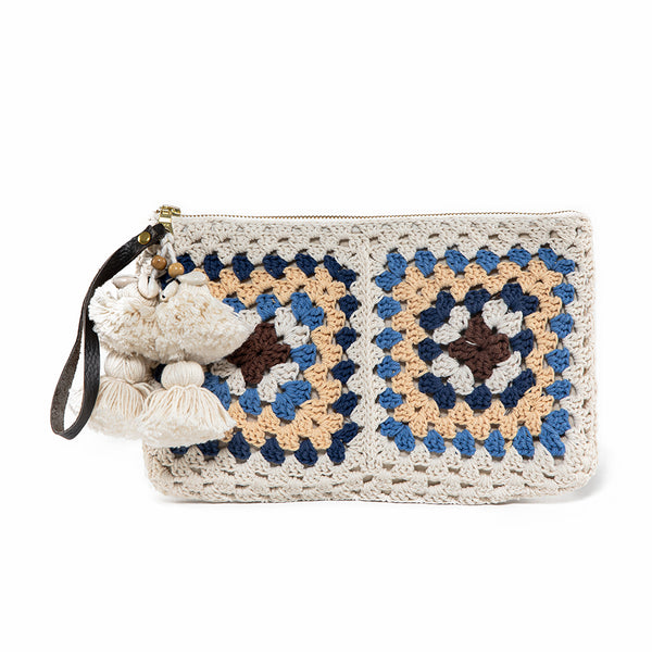 Crochet Wristlet Clutch Indigo/Natural