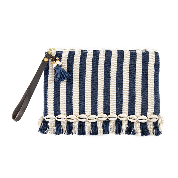 Valerie Raw Edge Wristlet with Shells Indigo - Pre Order for December Delivery