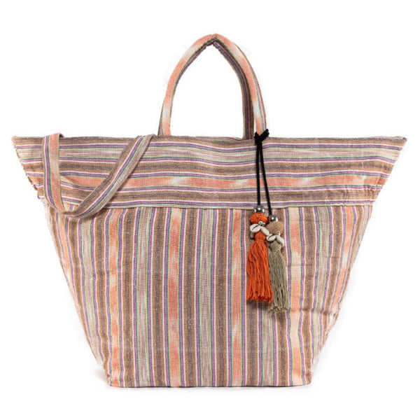 Samui Stripe Puka Tassel Beach Bag Orange - Pre Order for December