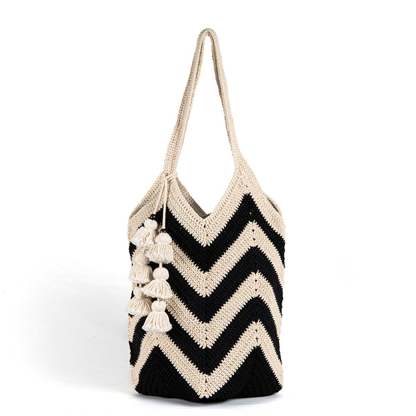 Maya Crochet Tote Black Wide Tassel - Pre Order for May Delivery