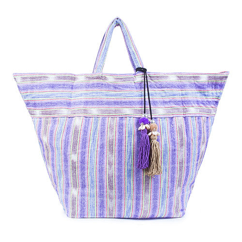 Samui Stripe Puka Tassel Beach Bag Purple - Pre Order for May Delivery