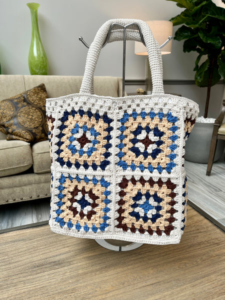 Crochet Tote Indigo/Natural